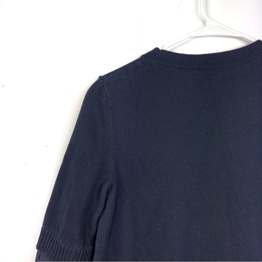 COS Navy Blue Mixed Media Knitted Sweater With Shirt Detail Ruffle Hem Size XS - Picture 6 of 9